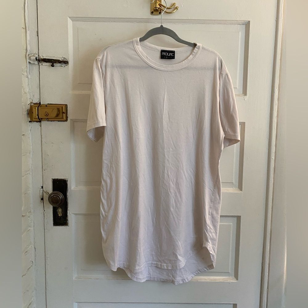 Prolific Men’s Plain White Long T-Shirt Size Large